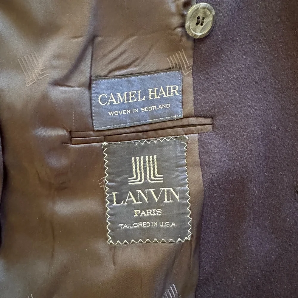 Lanvin Paris Navy Blue Double Breasted Camel Hair Blazer Sport Coat Mens 42-43R